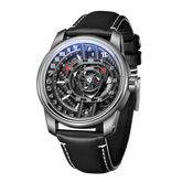 OBLVLO JM ROTOR 42mm Black Carbon Fiber Unique Skeleton Engine Style Dial Watch - Miyota 8215 Jump Hour Automatic Watch